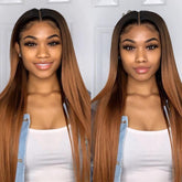 Graceful Warm Brown Ombre Lustrous Straight Lace Frontal Wig